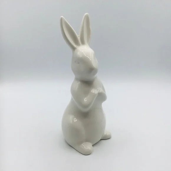 CERAMIC White Bunny Rabbit 8” Easter Spring Figure Farmhouse Decor Mantle Table - Picture 1 of 9